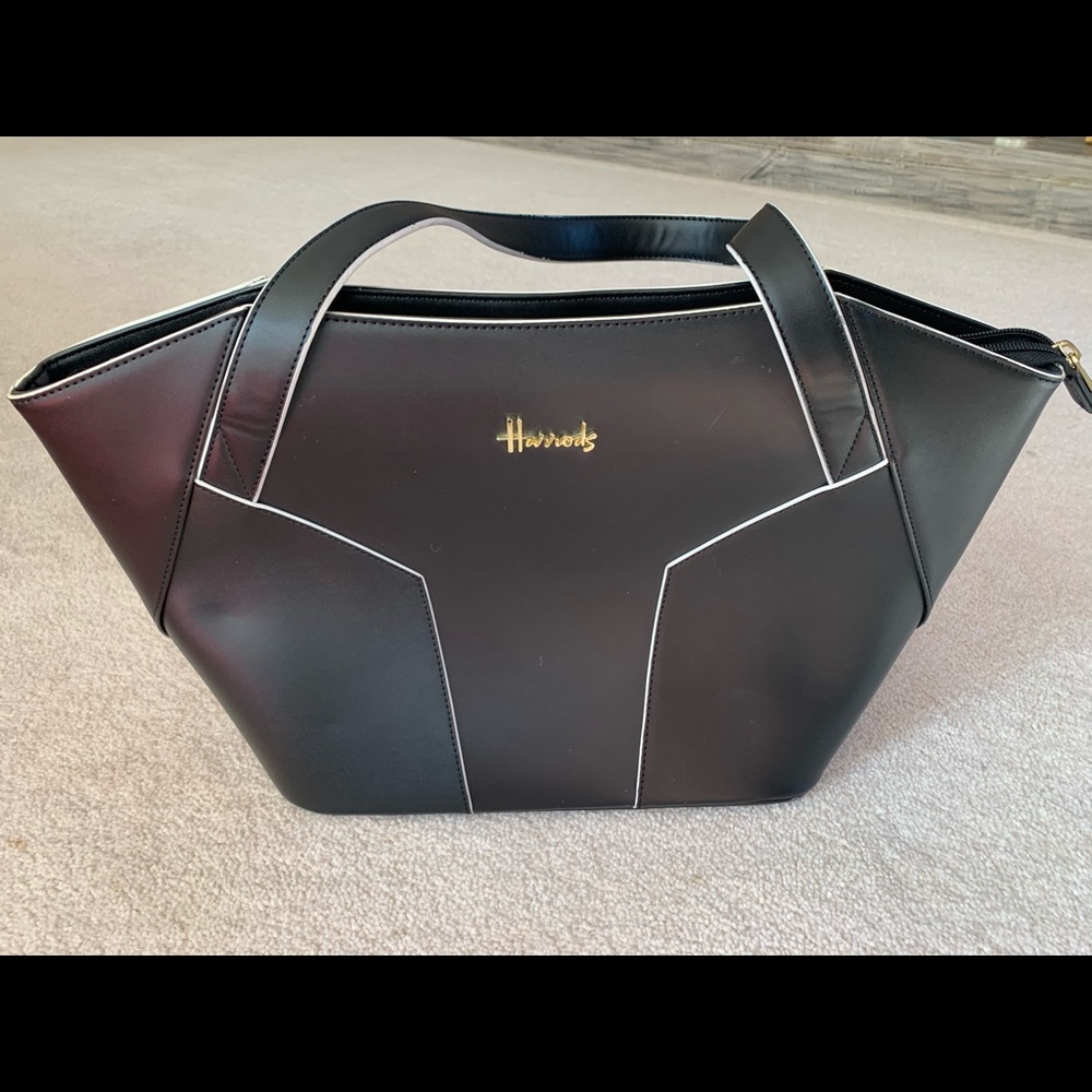 Harrods black with white piping purse.